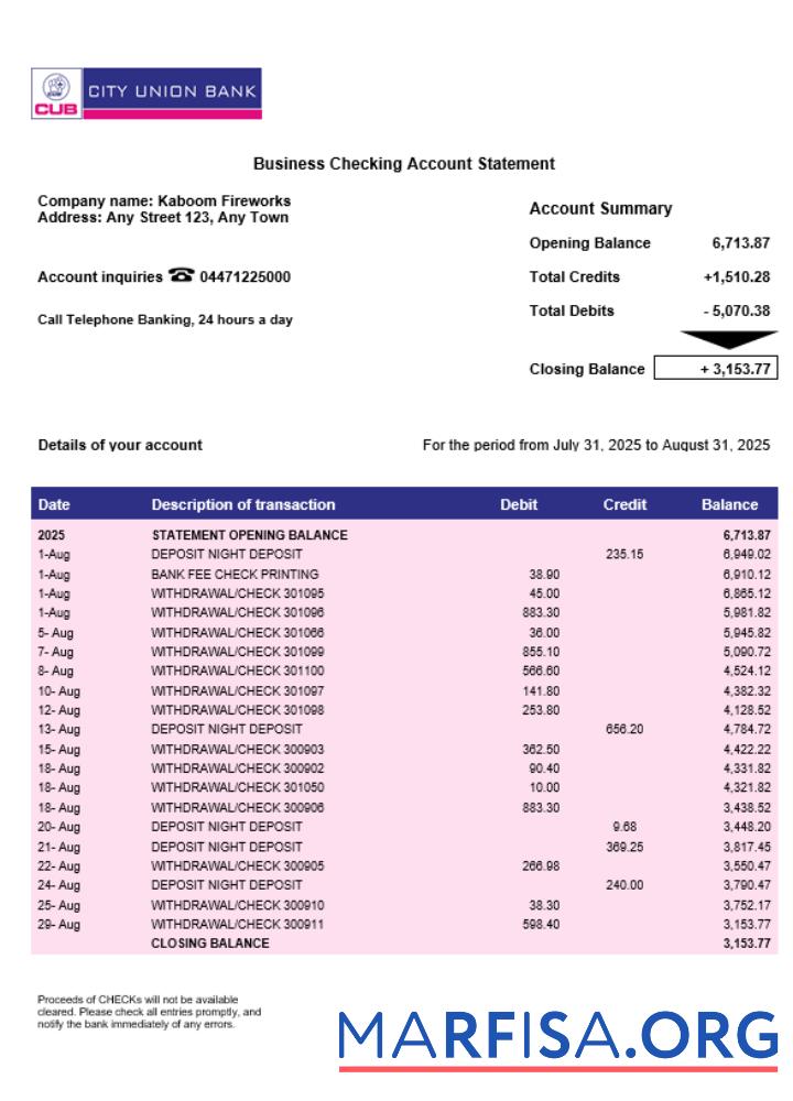 Printable City Union business firm statement Word and PDF format example